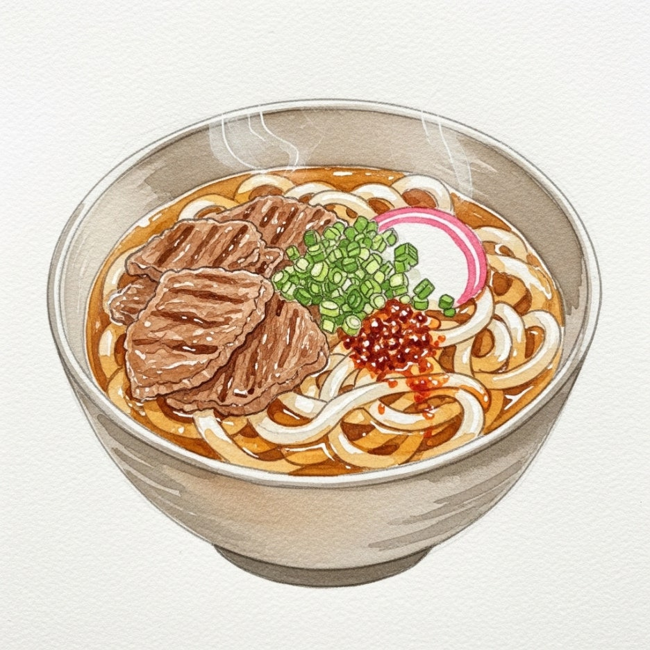부드러운 색감의 갈비우동 일러스트