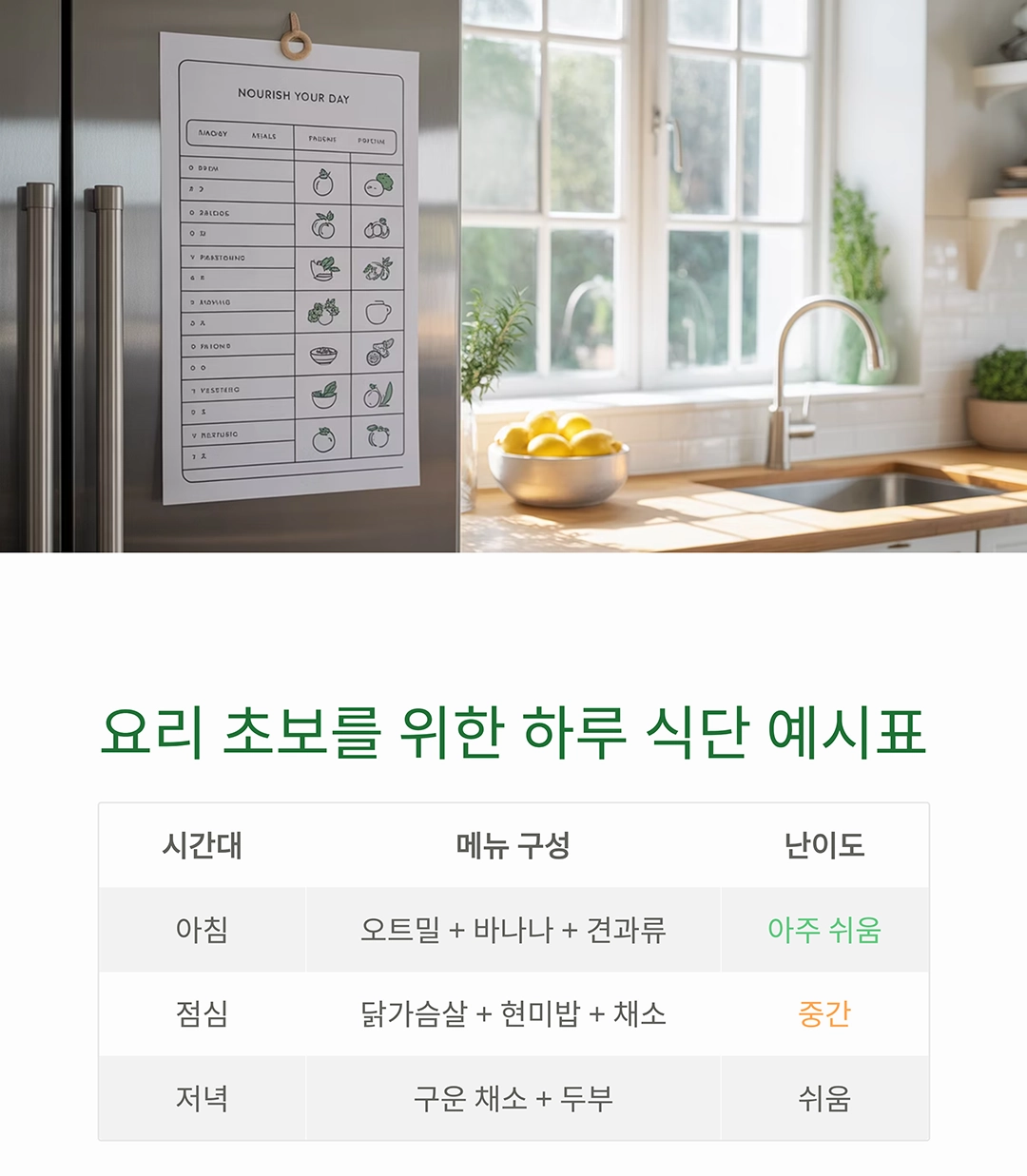 요리 초보도 가능한 건강한 하루 식단 루틴