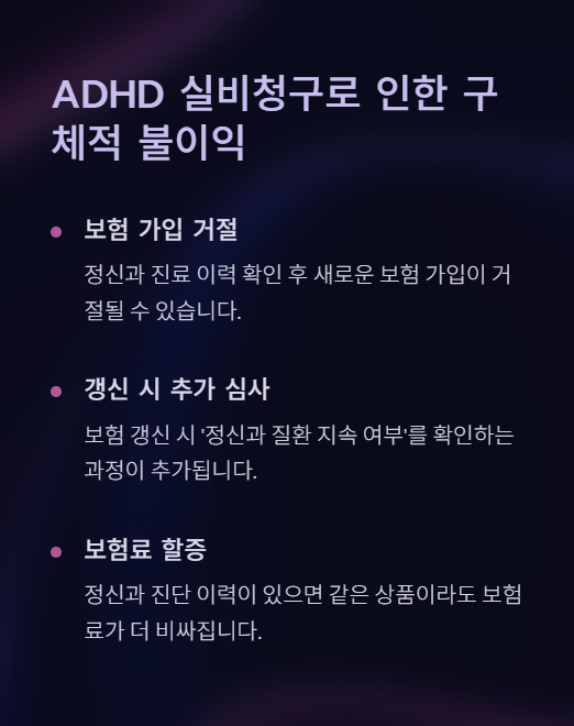 adhd 실비청구로 인한 구체적 불이익