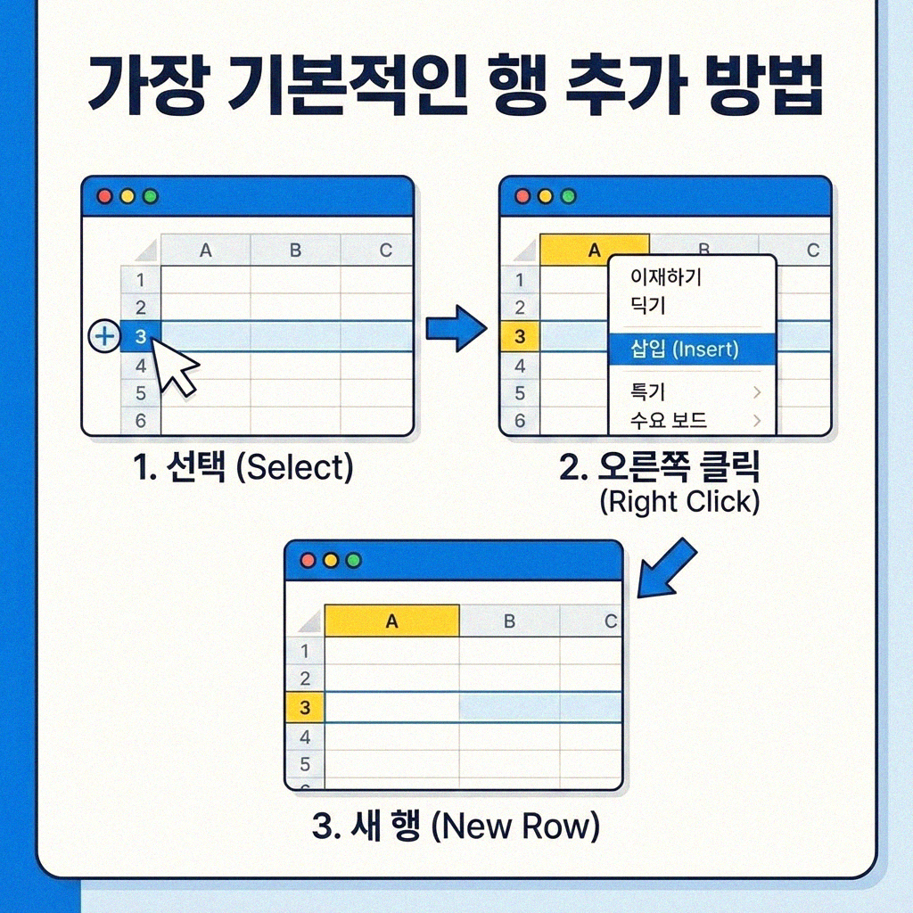 엑셀 표에 행 빠르게 추가하는 단축키 완전 정복