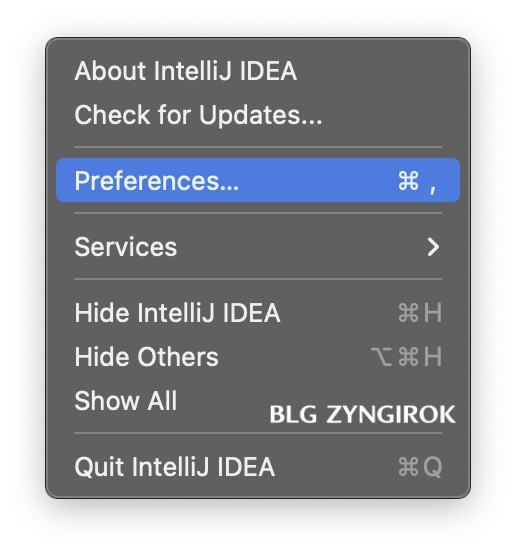 인텔리제이의-메뉴창-모습이다