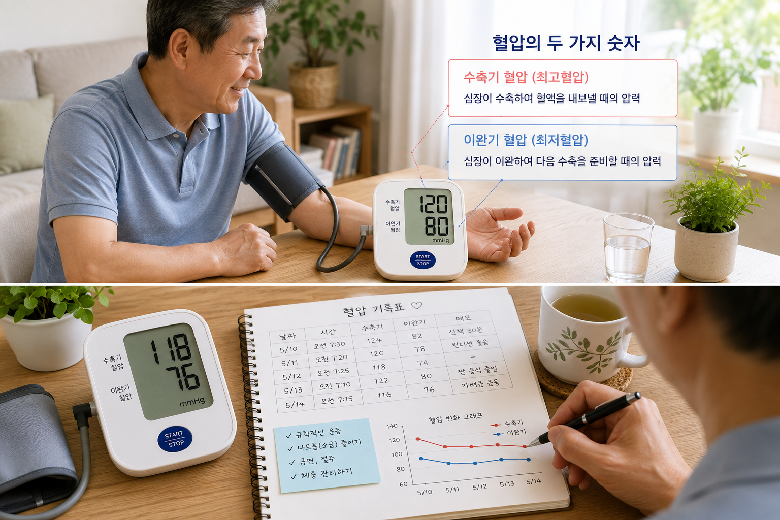 수축기 혈압과 이완기 혈압 측정