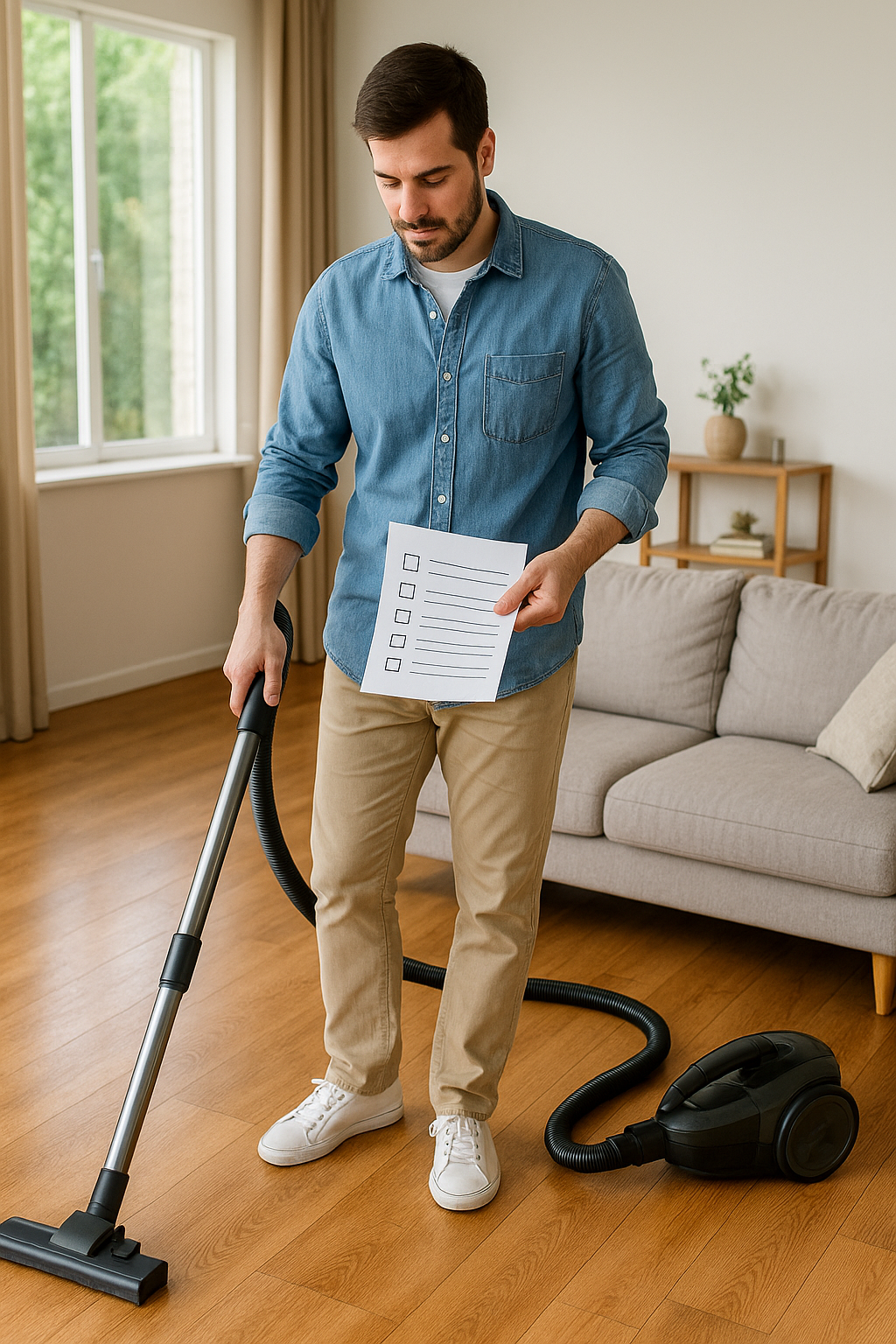 바닥청소하고 있는 남자 모습