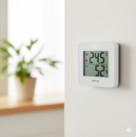 실내 온도계와 습도계가 40~60%를 가리키는 이미지