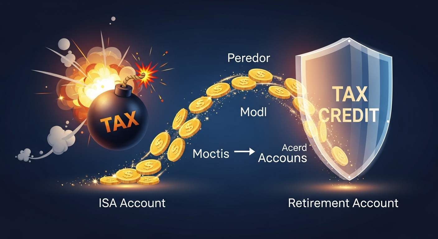 만기 ISA 계좌가 연금저축/IRP 계좌로 전환되면서 세금 폭탄을 피하는 이미지