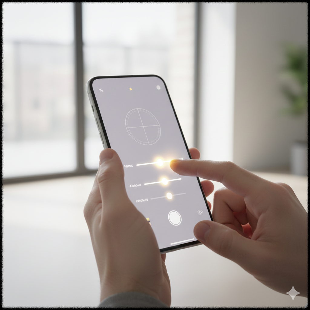 스마트폰 카메라 설정을 조절하는 모습