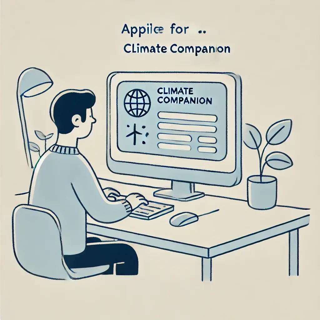 컴퓨터로 기후동행카드를 신청하는 청년.