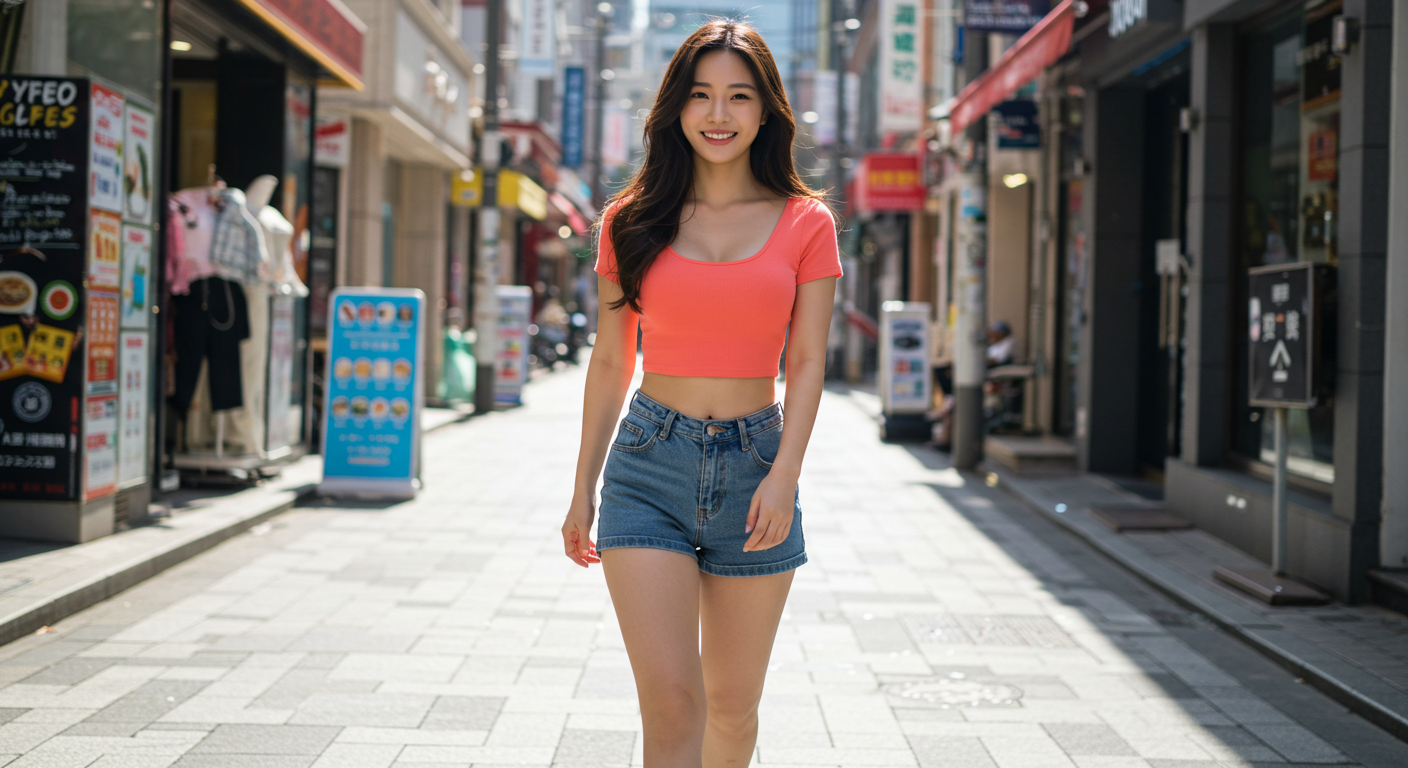 도심거리를 걷는 여성