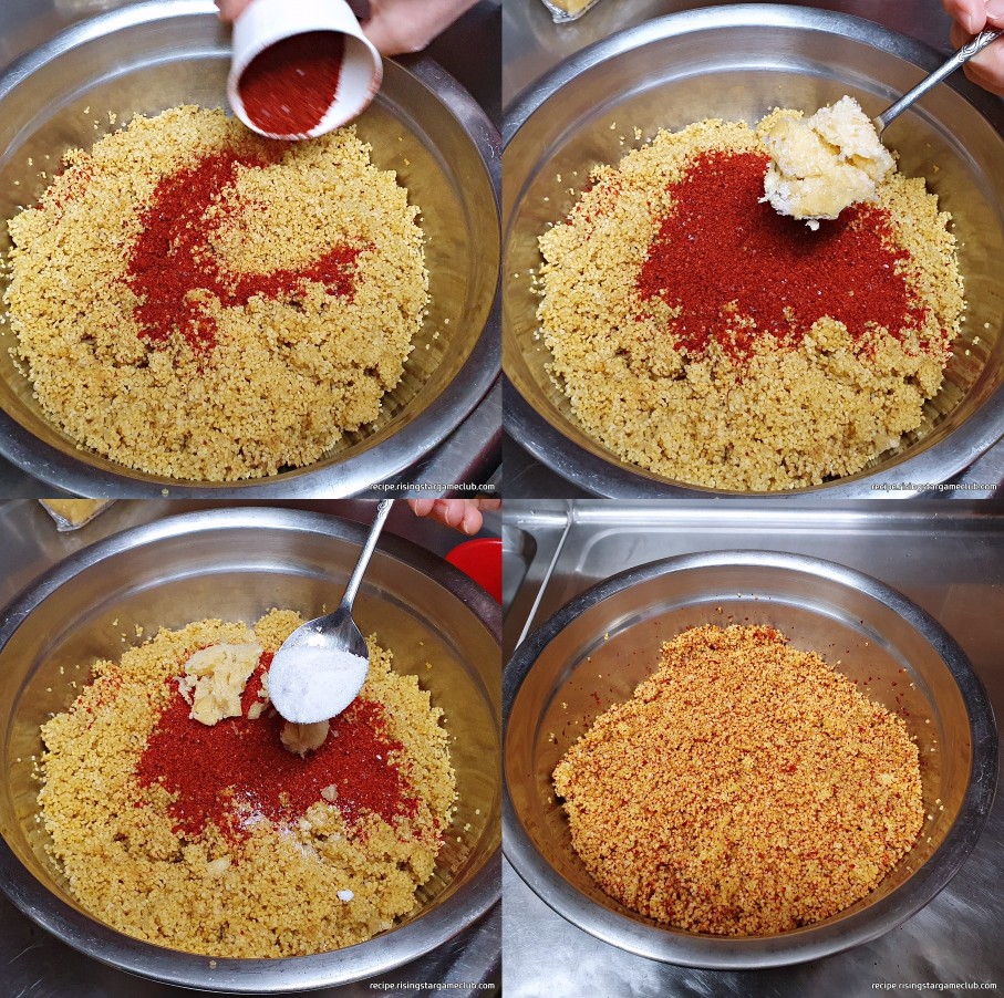 매조밥을 이용해 가자미식해에 들어갈 양념을 만드는 사진