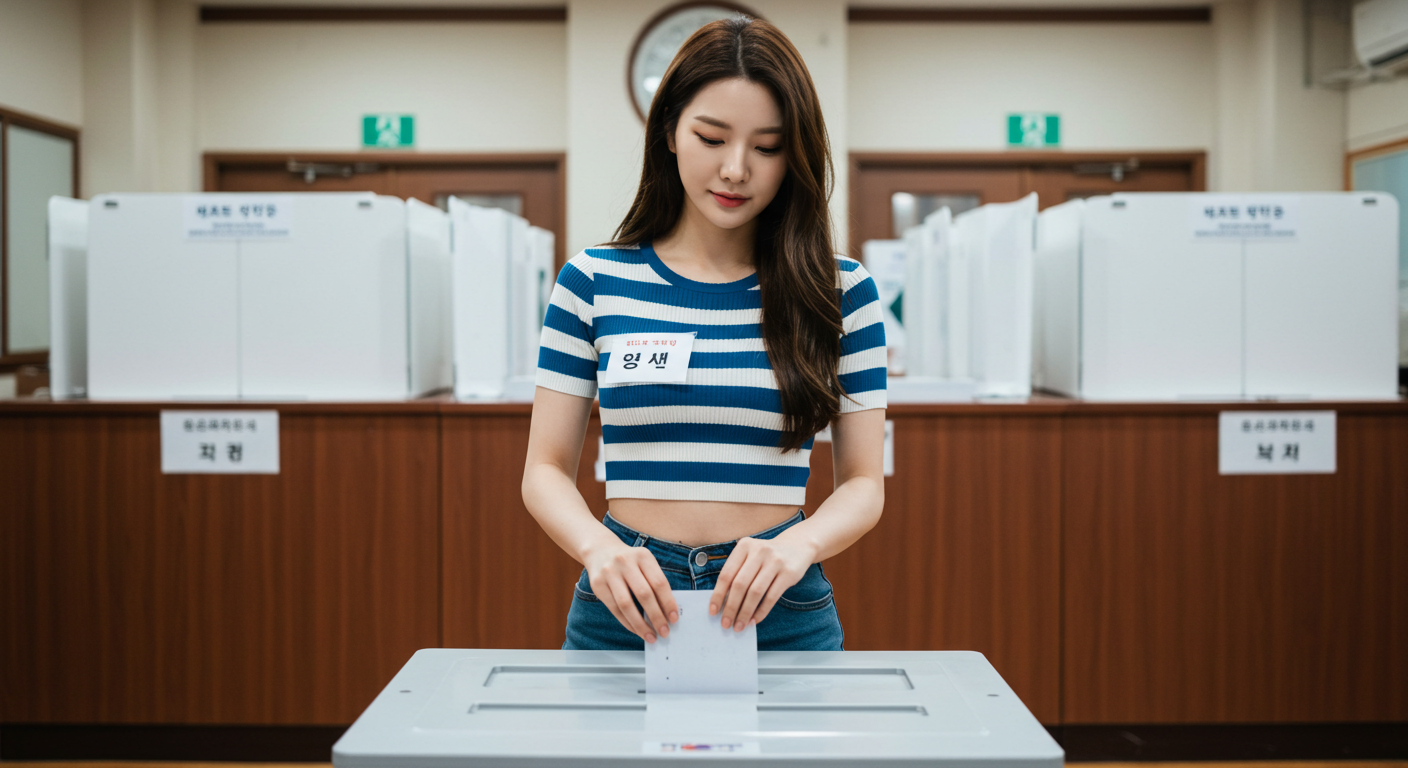 투표하는 여성.