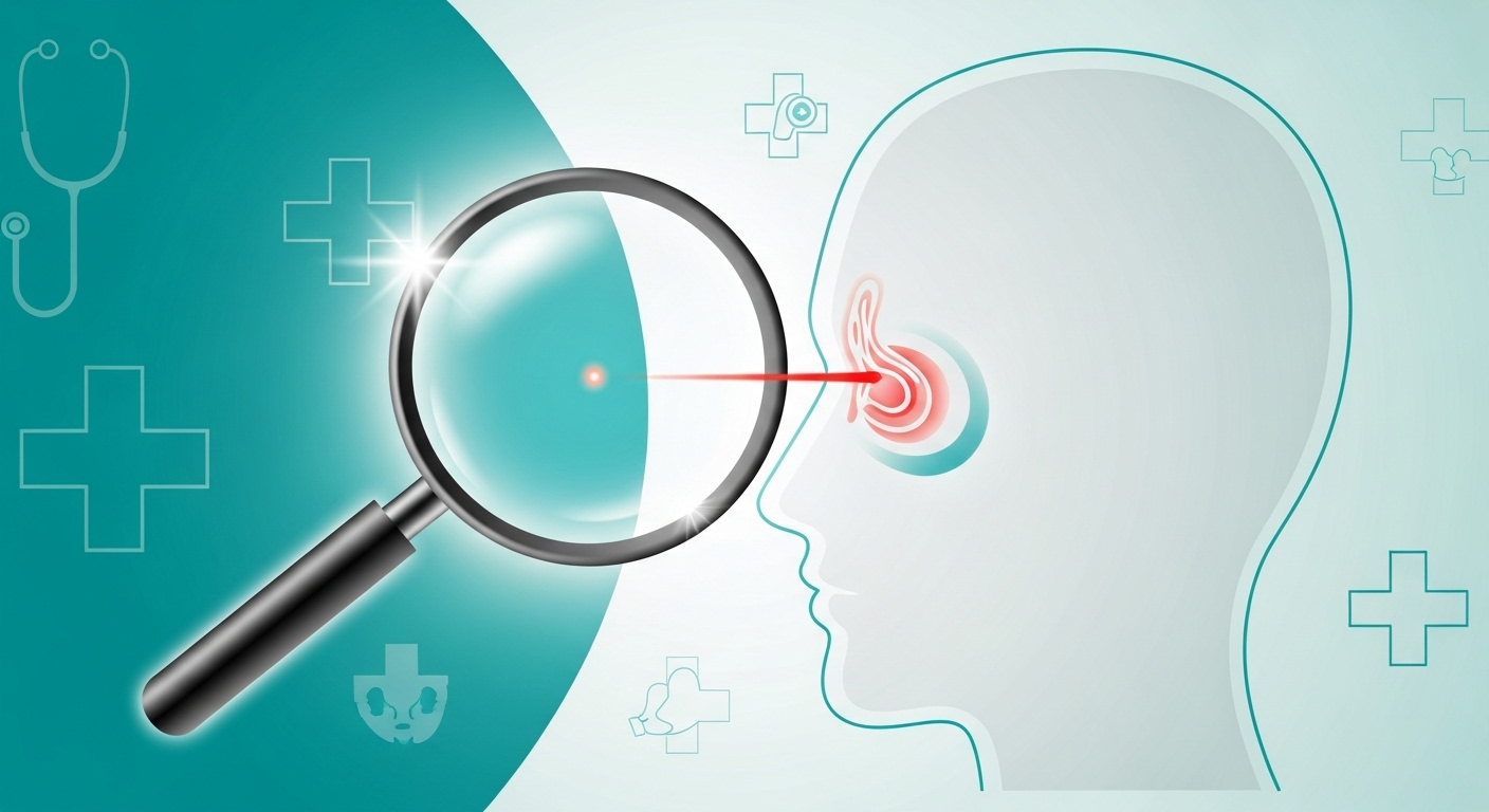 부비동암의 조기 진단과 적절한 의료적 개입의 중요성을 상징하는 이미지. 진단 장비와 희망적인 의료 환경을 묘사.