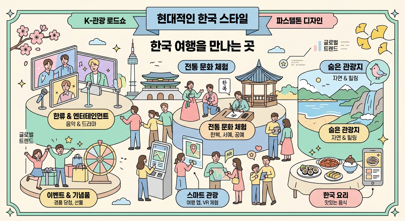 일본 현지에서 한국의 매력을 알리는 K-관광 로드쇼의 주요 일정과 컨셉입니다.