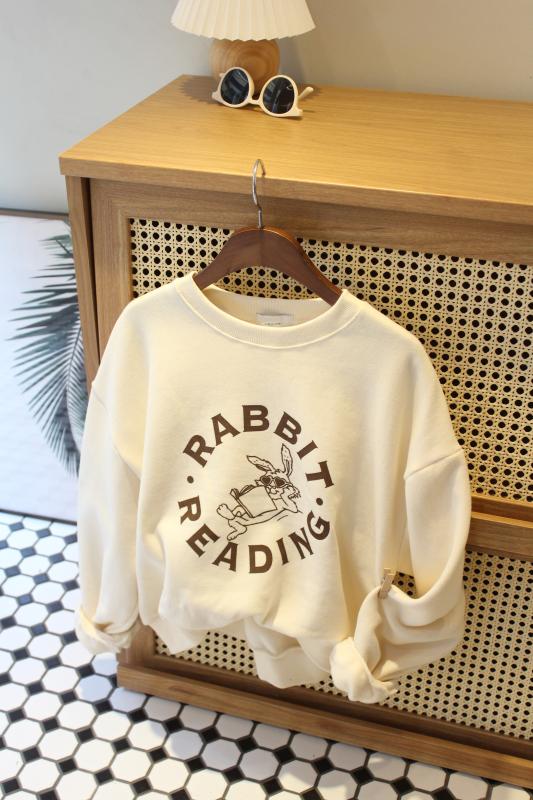 리딩 토끼 프린팅 양기모 크롭 여자맨투맨 티셔츠