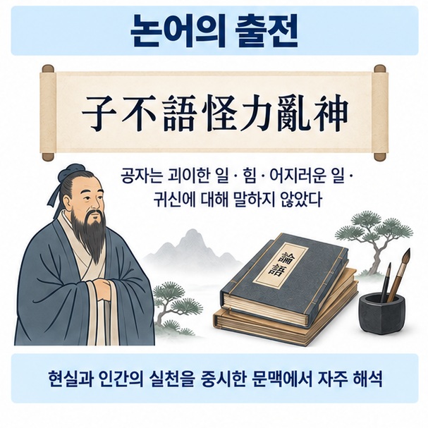 논어 술이편의 자불어괴력난신 문장을 중심으로 괴력난신의 출전을 설명한 인포그래픽