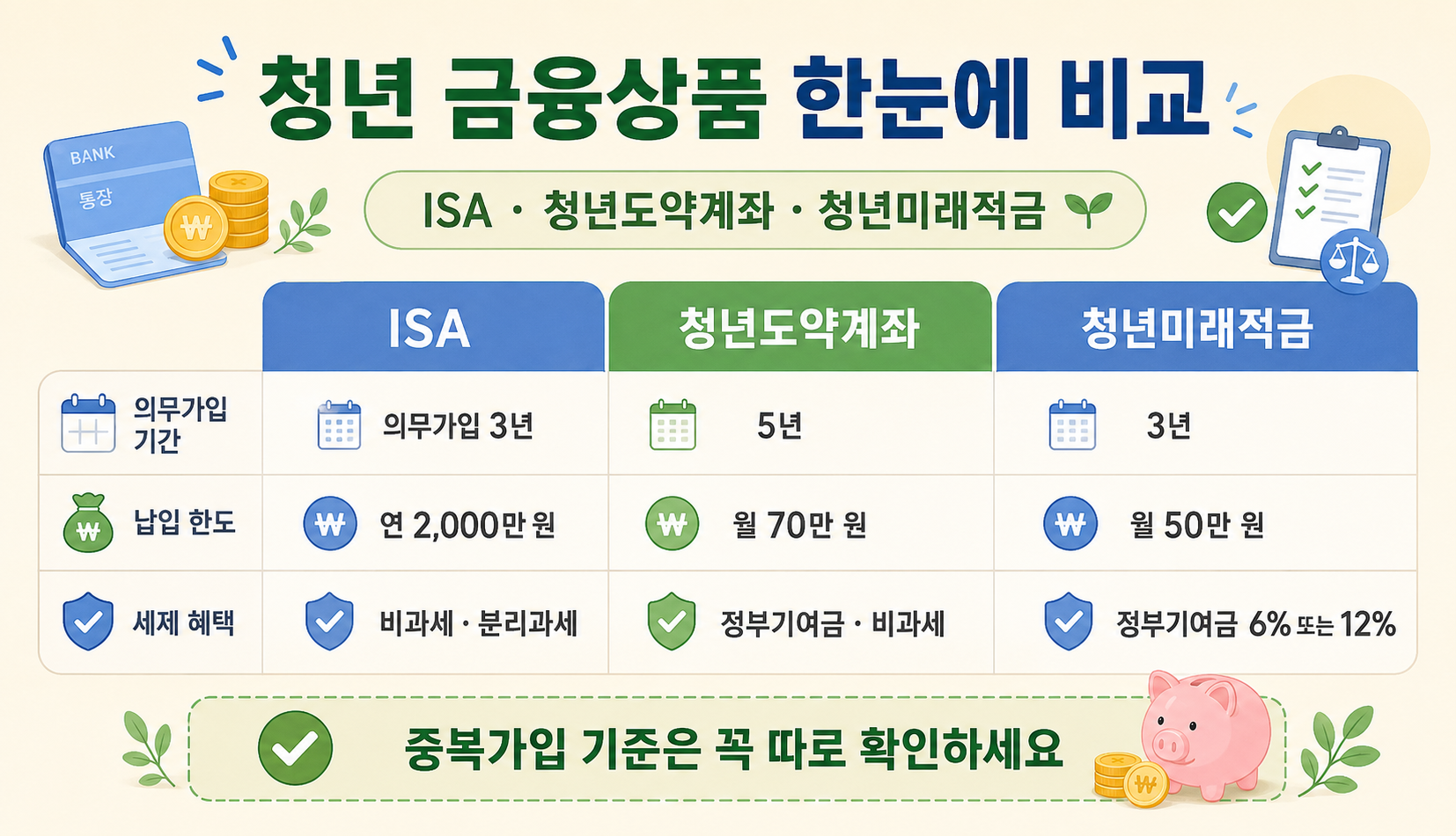 ISA 청년도약계좌 청년미래적금 비교표 이미지