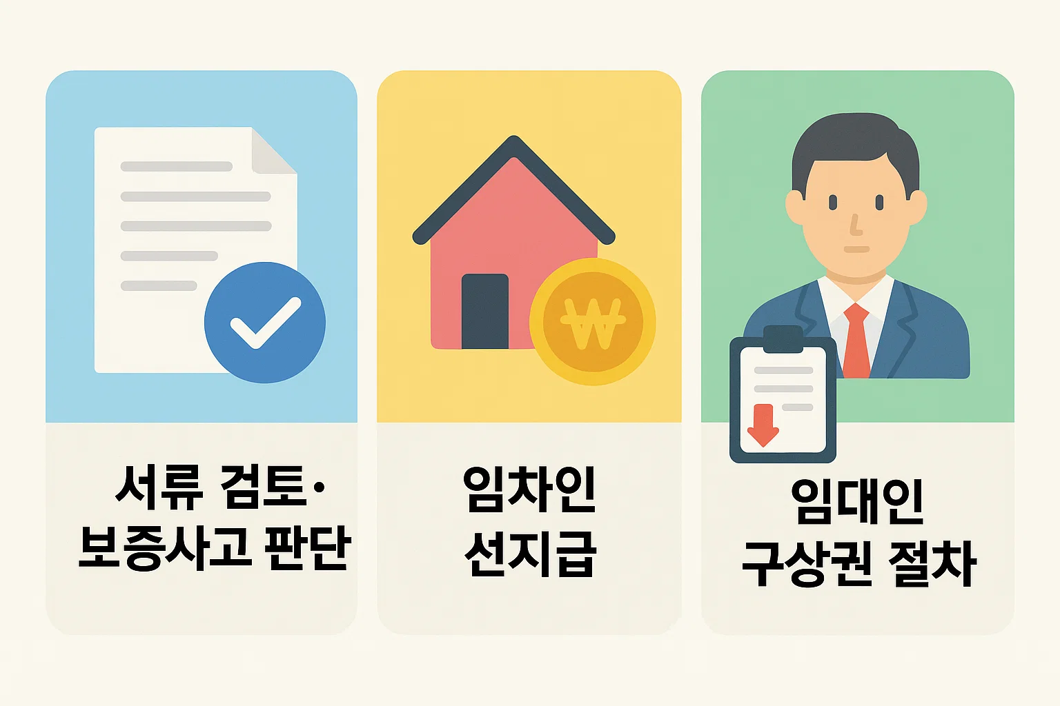 서류 검토 및 보증사고 판단, 임차인 선지급, 임대인 구상권 절차 등 반환신청 후 진행되는 흐름을 단계별로 보여주는 인포그래픽