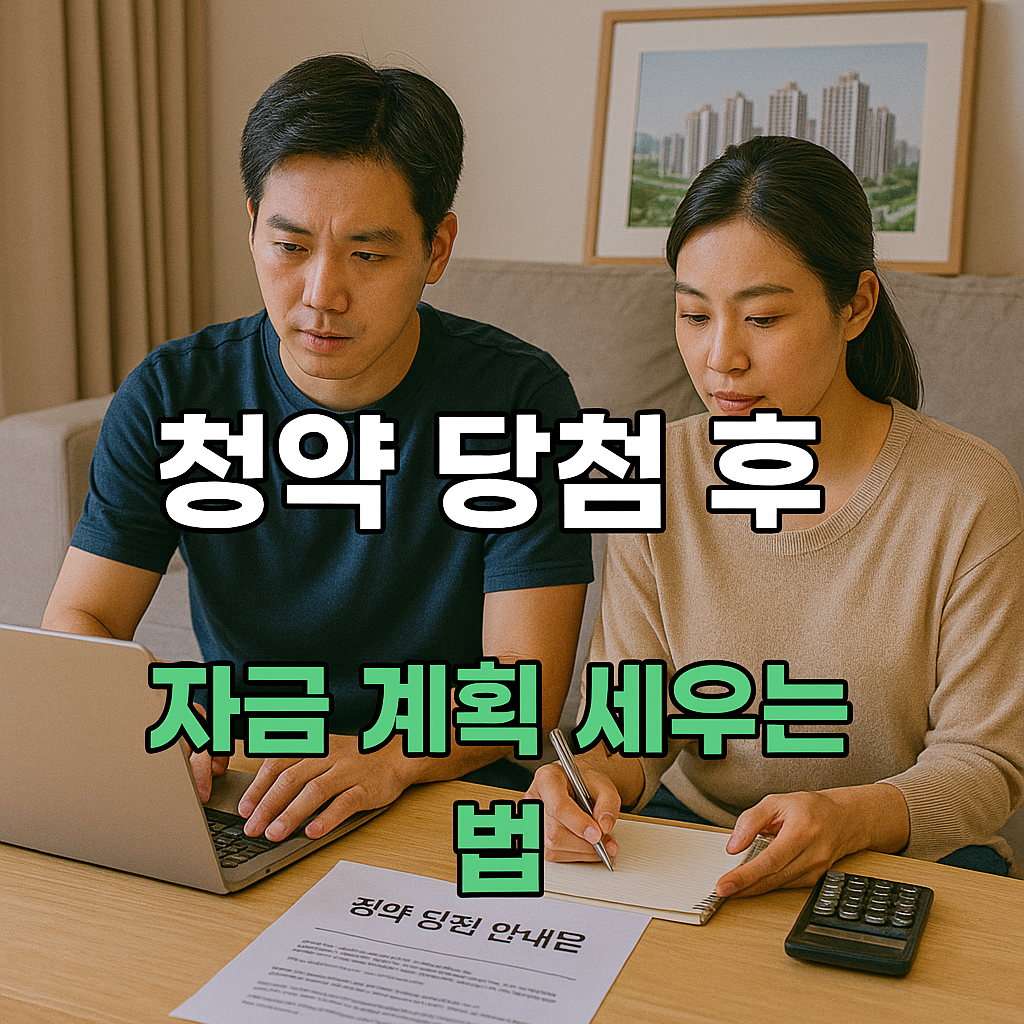 청약 당첨 후 자금 계획 세우는 부부