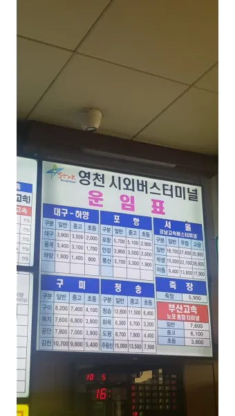 영천 시외버스터미널 시간표 예매 요금_18