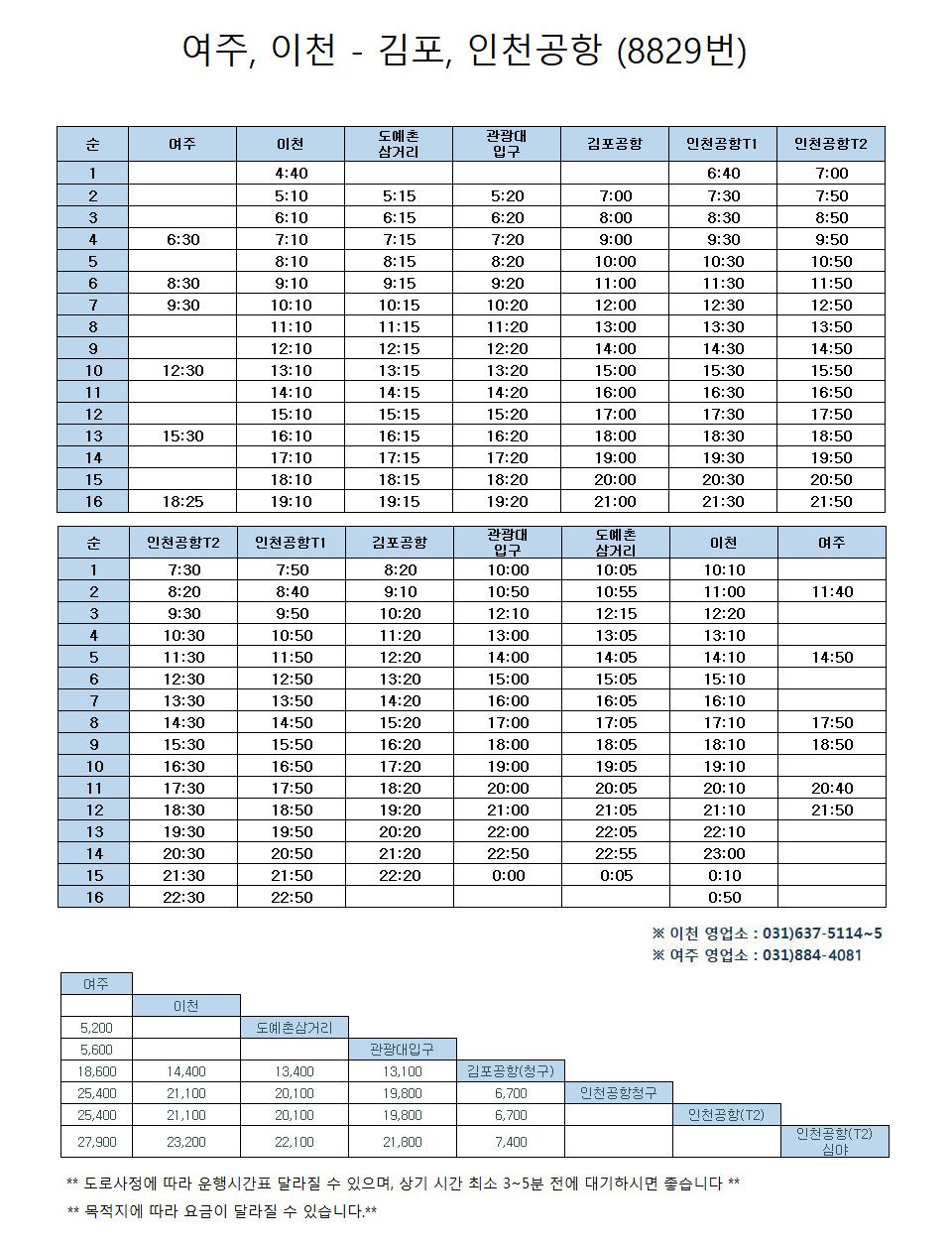 8829번 최신 시간표