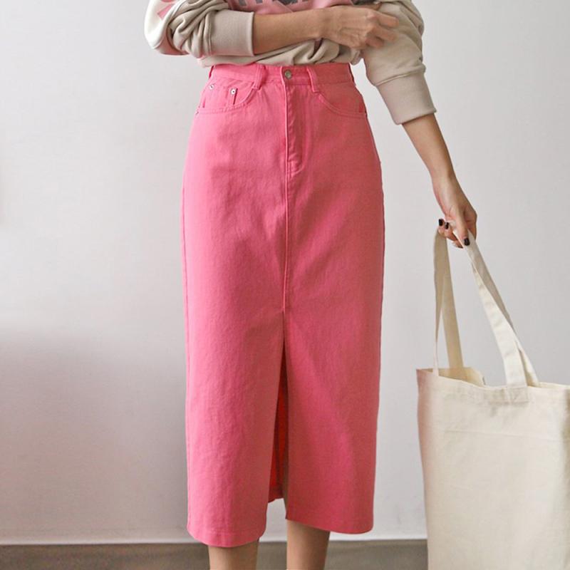 데일리 코튼 앞트임 H라인 롱 스커트