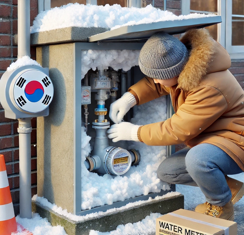 수도 계량기를 수리하는 남자의 모습