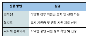 청년 지원금 신청 방법