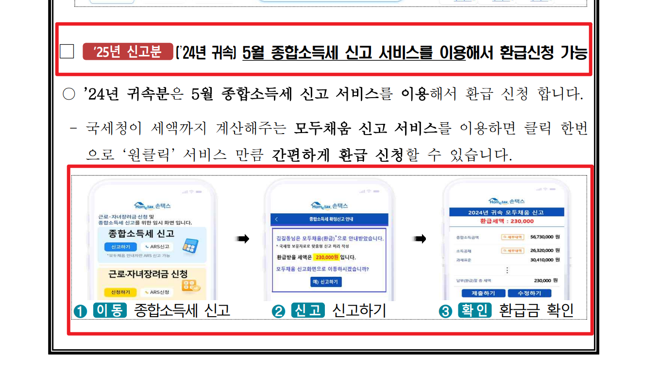 국세청 원클릭 환급 서비스 신청