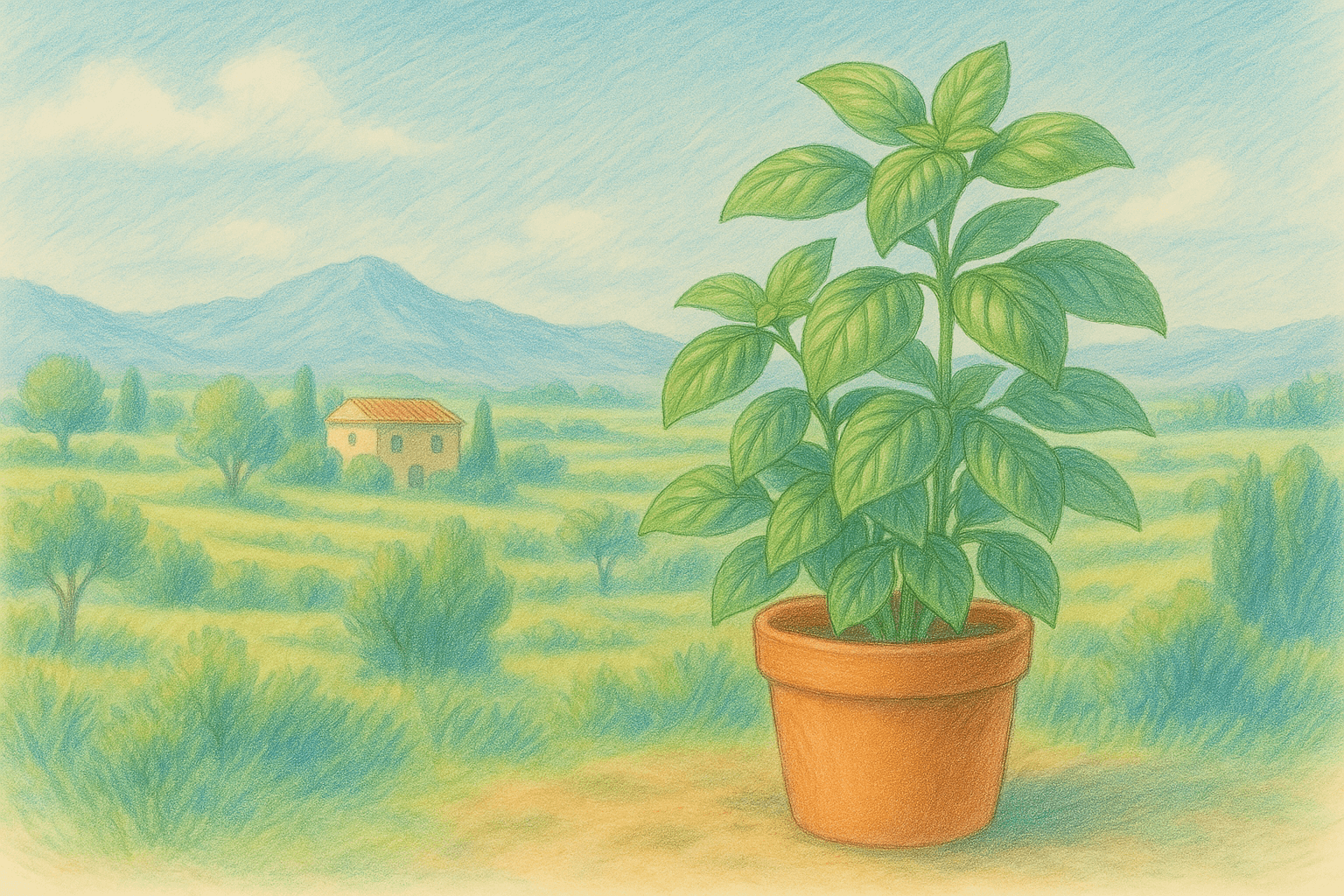 바질이 성장한 나무 모습 이미지