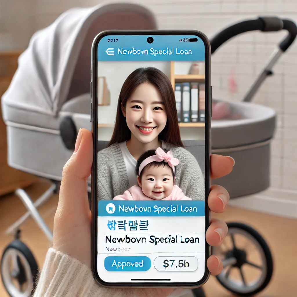 모바일로 신생아 특례 대출 승인 화면을 확인하는 여성