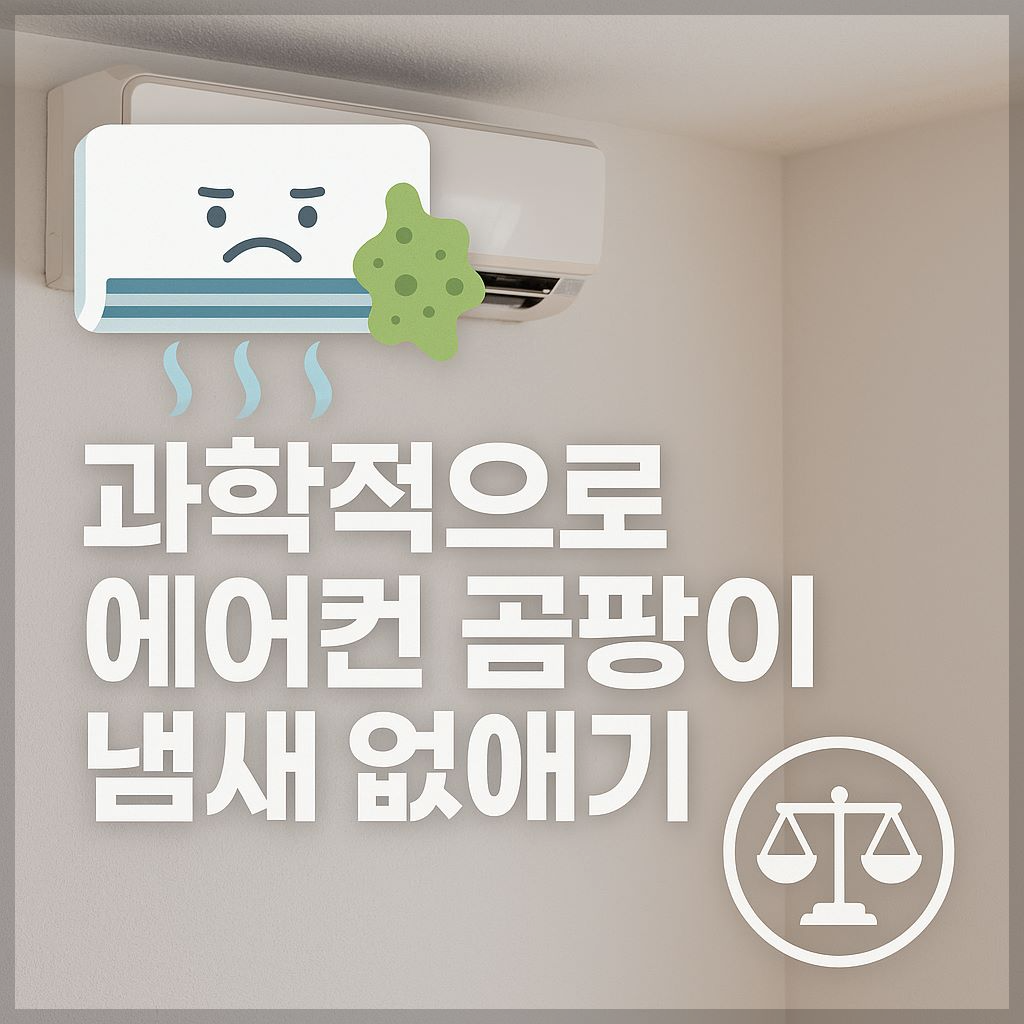 깨끗한 에어컨 송풍구와 필터, 곰팡이 대비 그래픽이 포함된 곰팡이 냄새 제거 가이드 썸네일