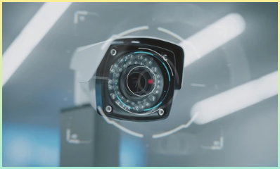 첨단 공항 보안 시스템 : AI 인식 기술으로 CCTV 카메라를 분석 빅 데이터의 클로즈업. 현대 공항 터미널에서 전문가 미래 감시 시스템. 3D VFX 애니메이션.