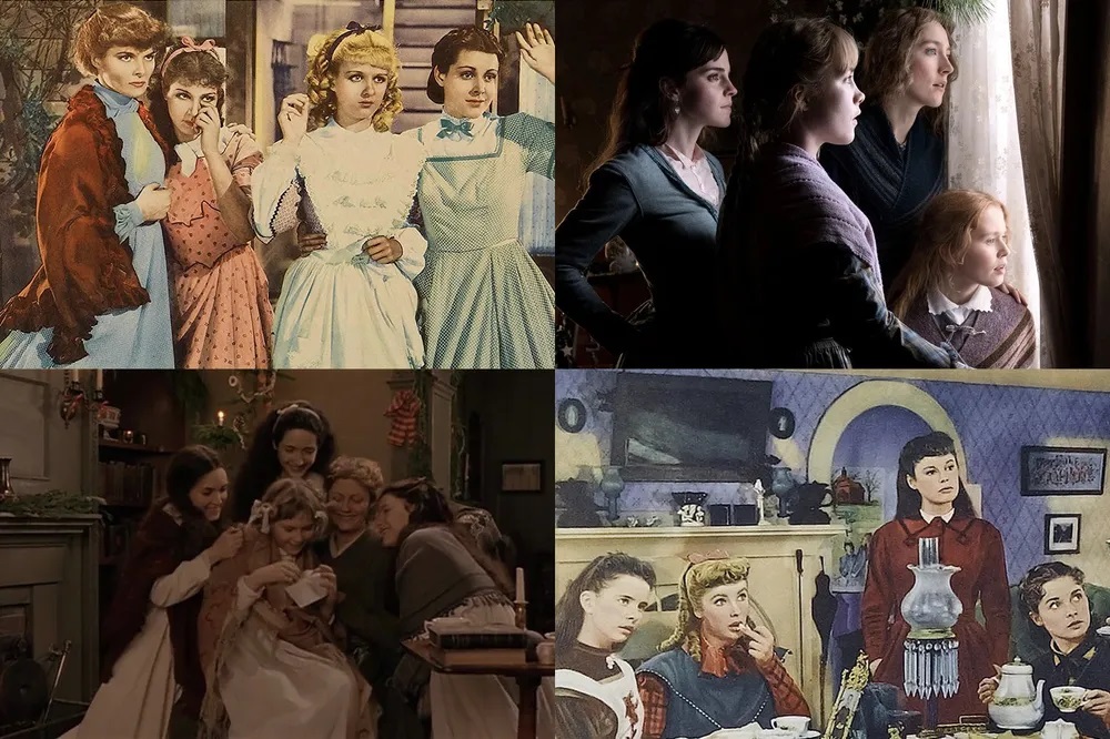 가장 유명한 작은 아씨들 영화화 작품들 (시계방향) 2019년작, 1949년작, 1994년작, 1933년작