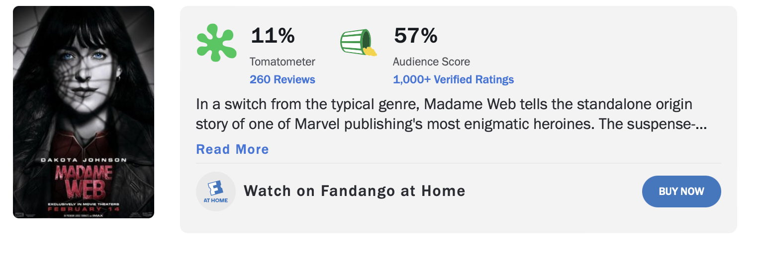 마담 웹 평점 결말 후기