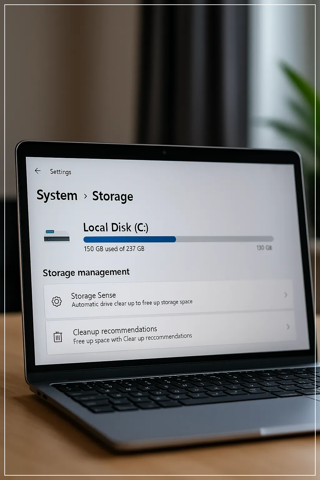 노트북 화면에 윈도우 저장소 설정이 표시되어 있는 모습