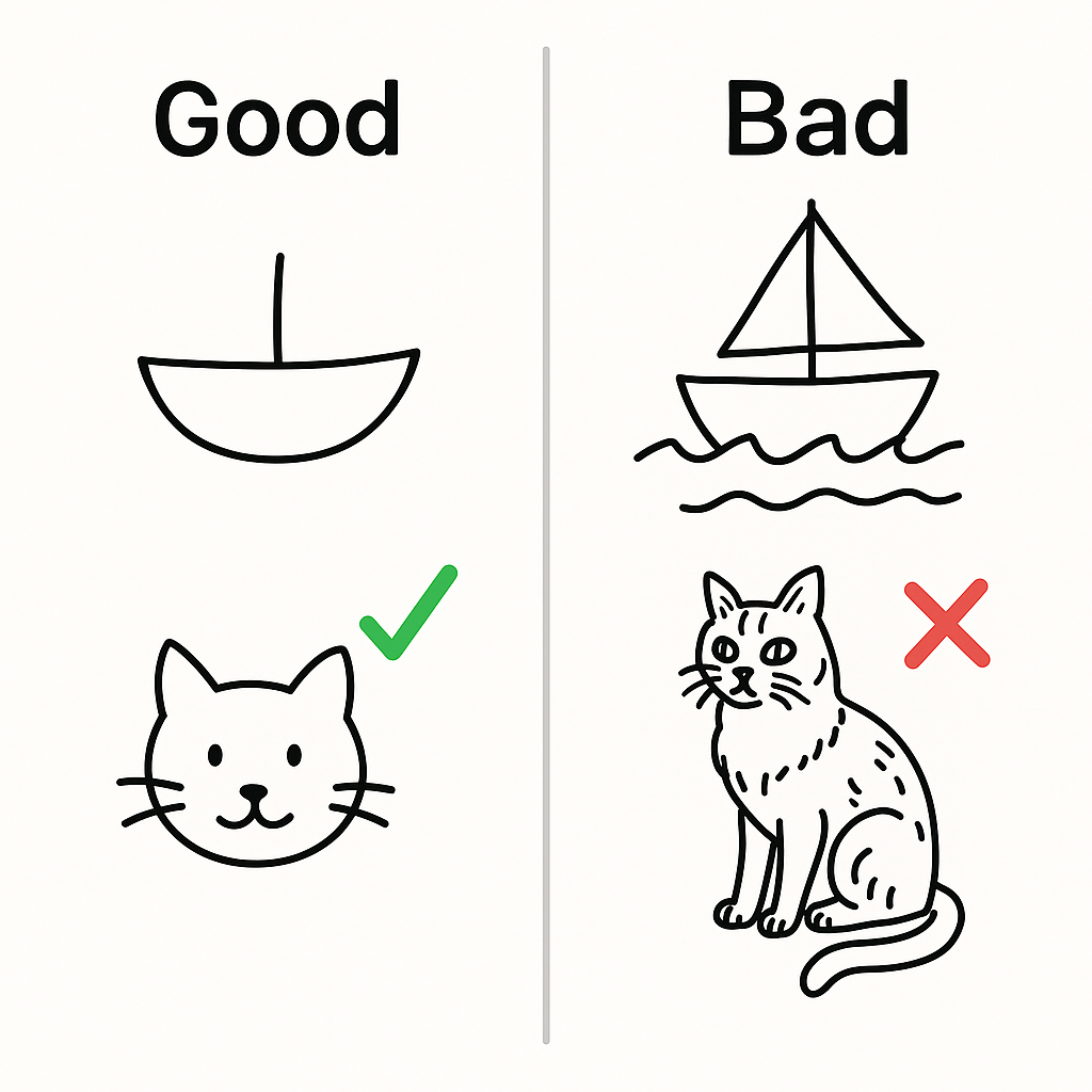 퀵드로우에서 좋은 그림 예시와 나쁜 그림 예시 비교