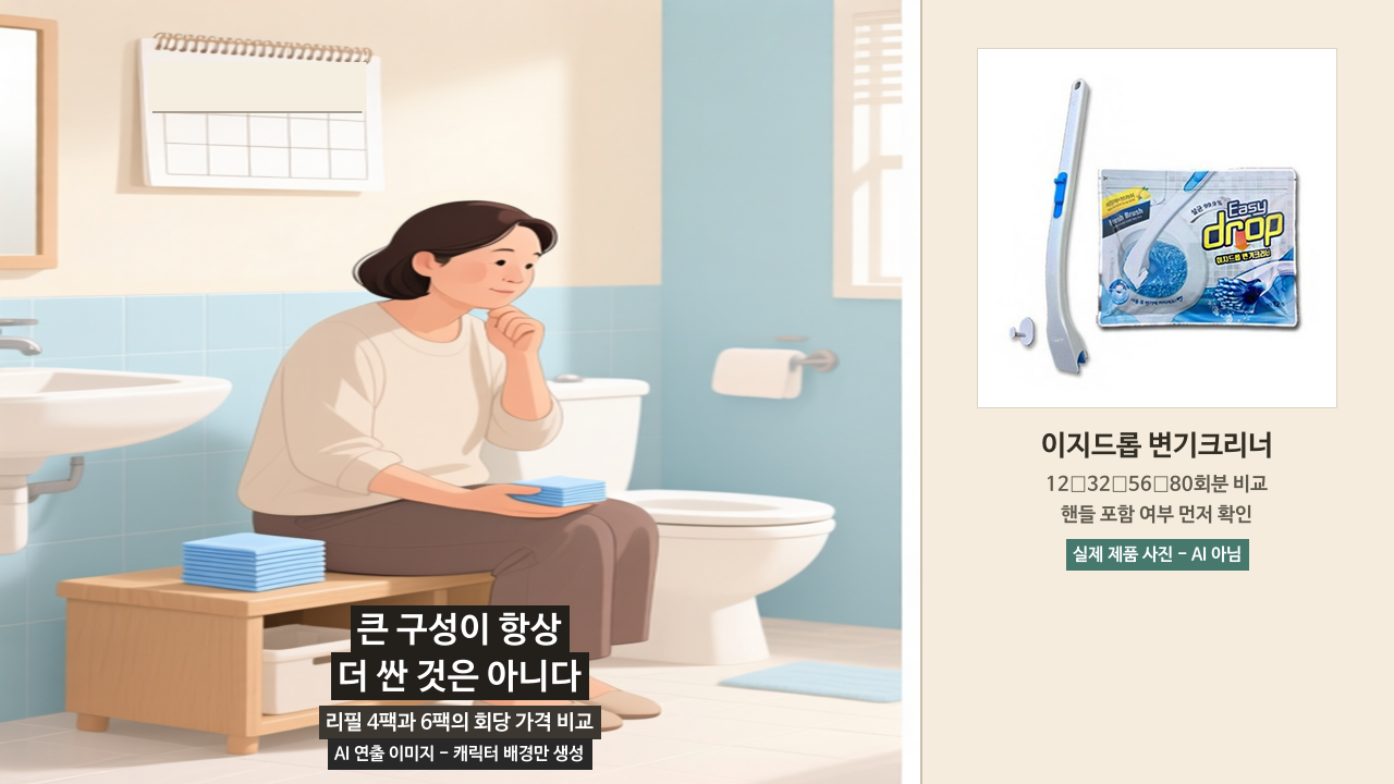 이지드롭 12회 32회 56회 80회 구성을 비교하는 AI 연출 이미지와 실제 제품 사진