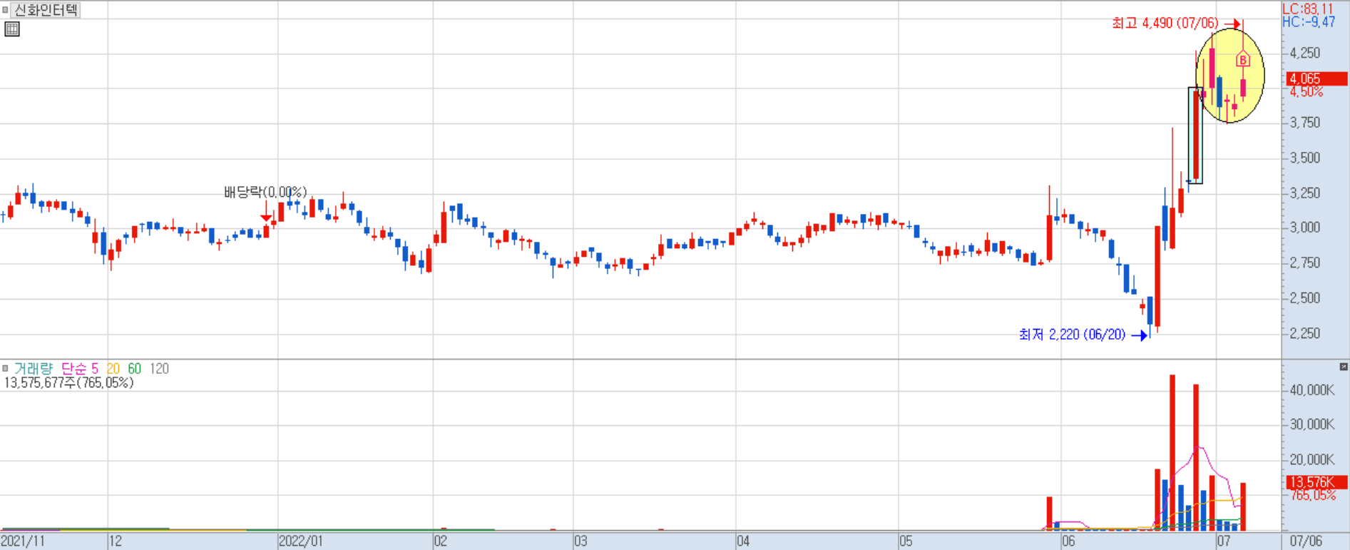 신화인터텍 일봉 차트 1)