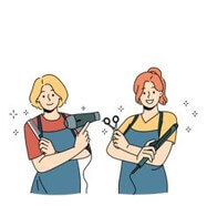 가위와-드라이기를-들고-서있는-디자이너-두명