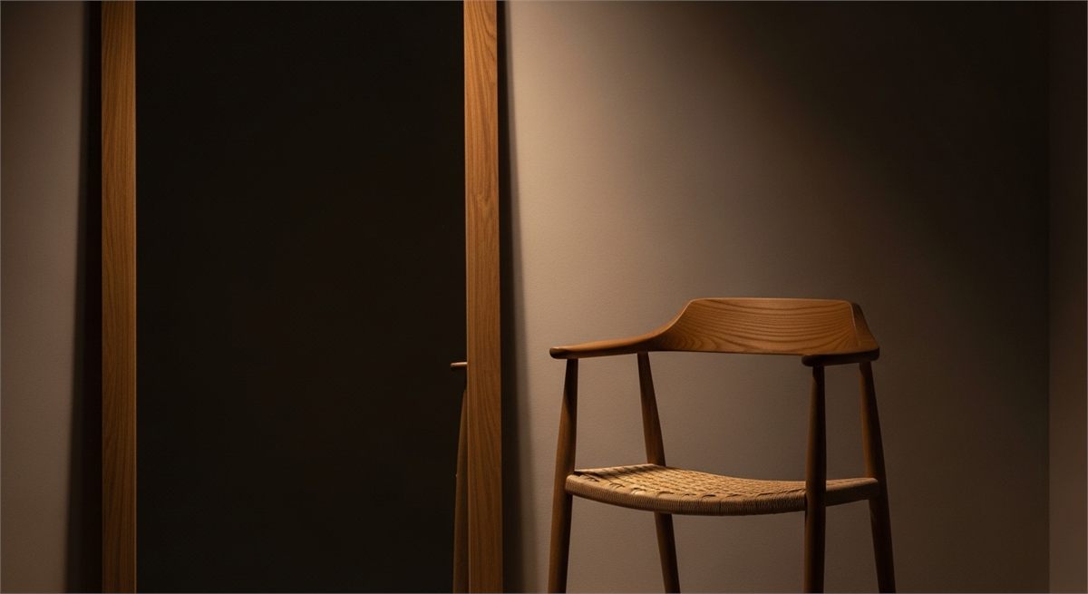 한쪽 눈과 얼굴 증상을 상징적으로 보여주는 실내 장면