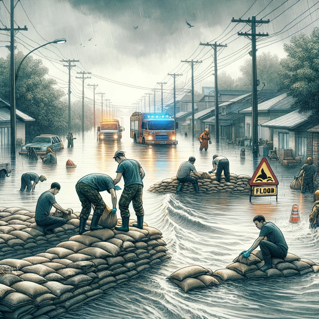 홍수와 대비를 하는 모습