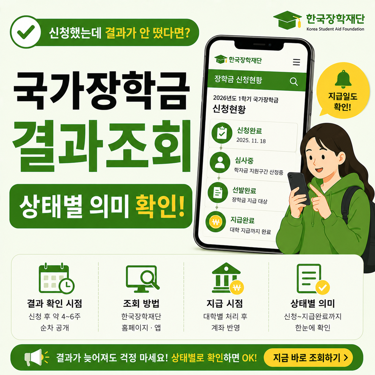 국가장학금 결과조회 화면을 확인하는 학생