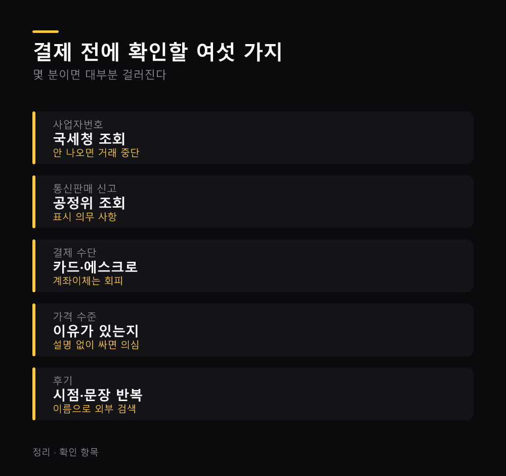 결제 전에 확인할 여섯 가지