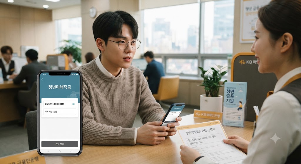 청년미래적금에 3년 만기 매월 50만 원씩 적금하는 청년의 모습