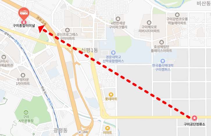 구미버스터미널 위치-지도