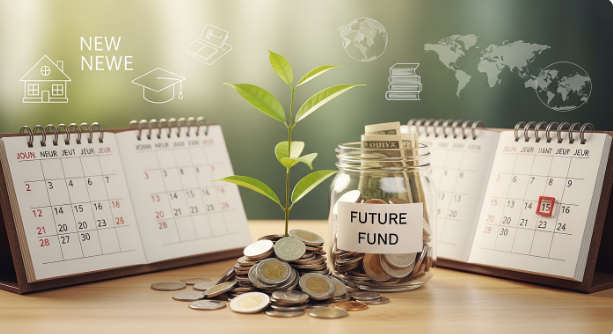 3년간 꾸준히 저축하여 목돈을 형성하는 과정을 상징하는 이미지. 동전과 식물이 함깨 성장하는 모습.