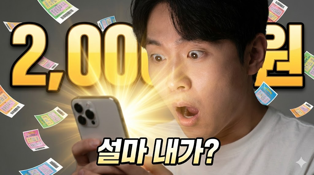 스마트폰으로 상생소비복권 당첨을 확인하고 경악하는 모습