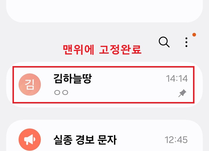문자 대화방 상단에 고정된것 보임