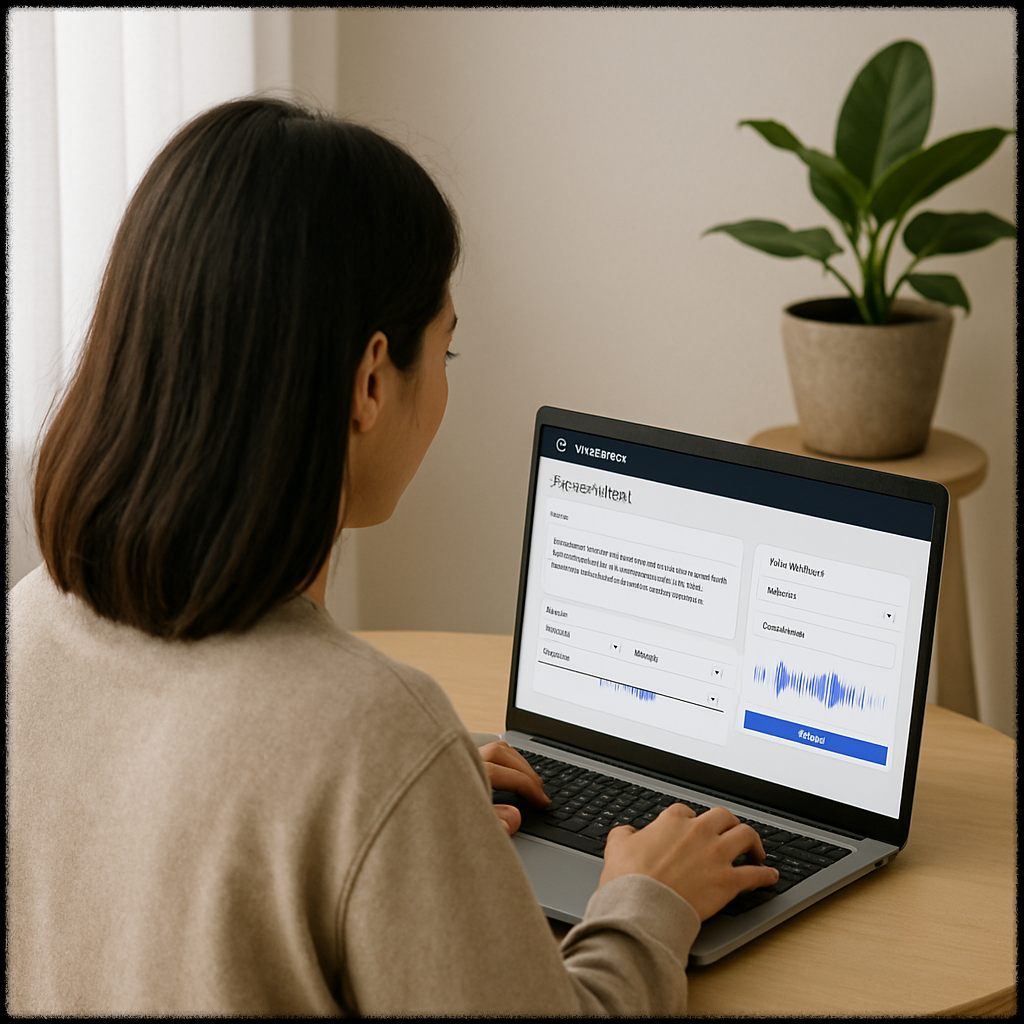 AI 음성 합성 도구를 사용하는 여성 사용자의 모습