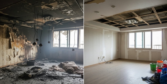 강릉 화재청소 전후 모습