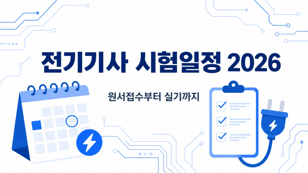 2026년 전기기사 시험일정 흐름을 달력과 체크리스트로 표현한 이미지